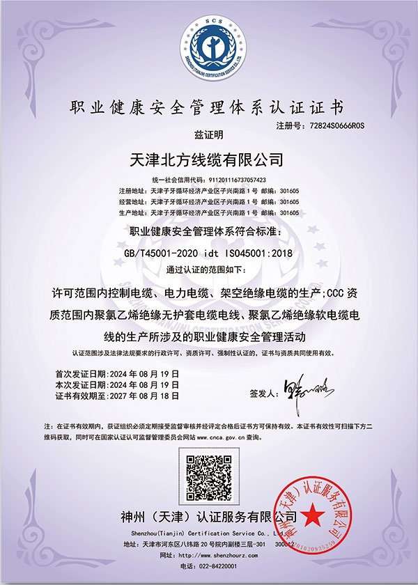 職業(yè)健康安全管理體系認(rèn)證證書